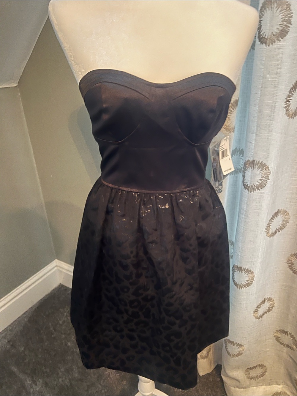 NWT Kensie Size 4 Black Strapless Bustier Leopard Jacquard Party Dress
